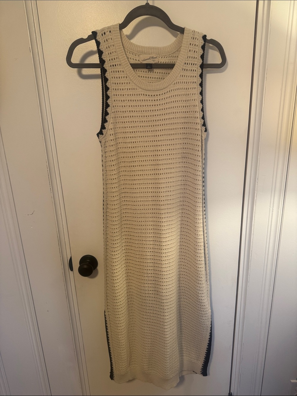Universal Thread Cream Crochet Maxi Dress with Black Trim